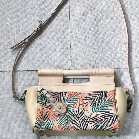 Naughty Monkey Tropical Palm Leaves Cork Purse Wood Handle Beach Coastal - Picture 1 of 4